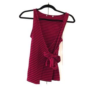 Express Pink and Black Striped Tie Front Tank